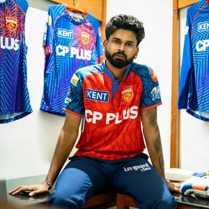 Indian cricketer Shreyas Iyer in Punjab Kings IPL 2026 Jersey at Alberta Cricket Store Canada