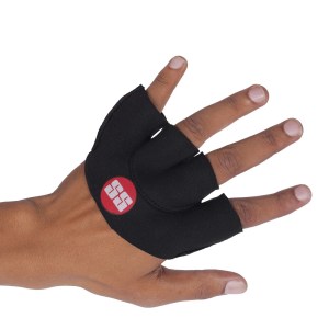 Black SS Pro fielding glove worn on hand showing padded palm grip and exposed fingertips